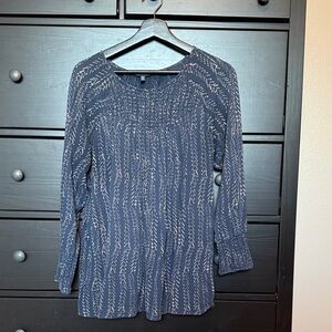 Lucky Brand Navy and White Leaf Blouse